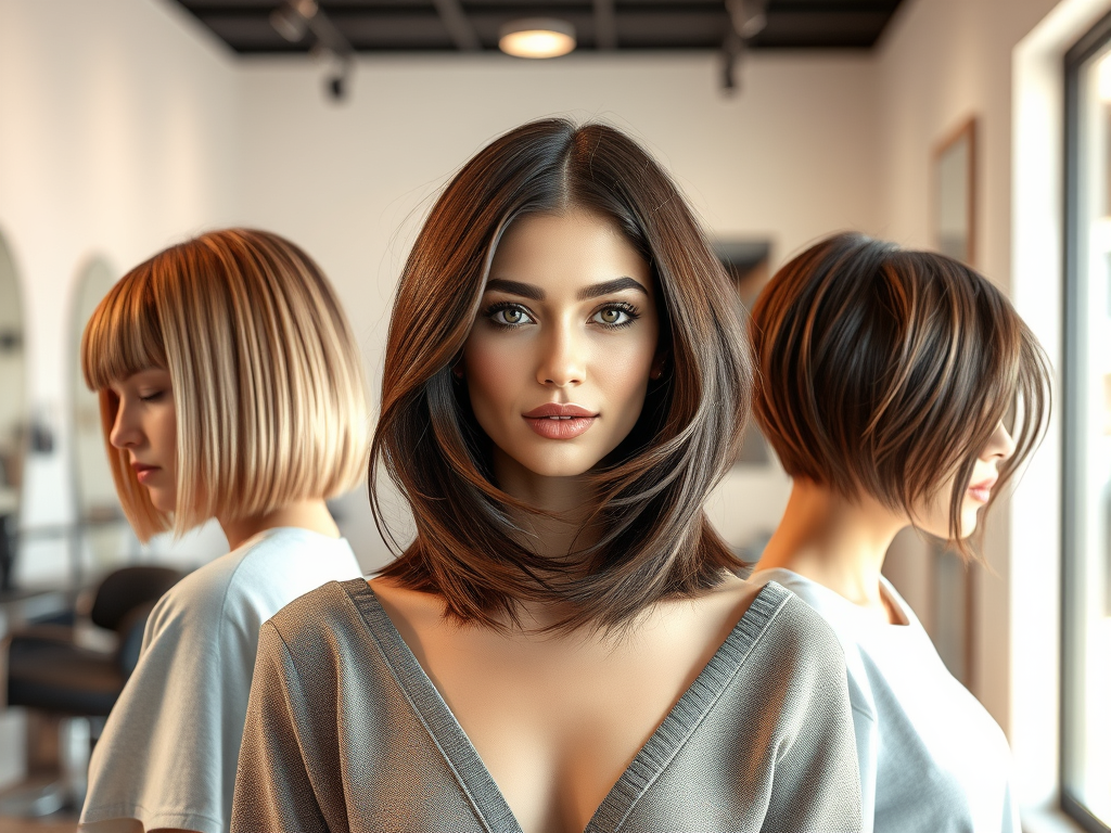 Runway Ready: Fashion-Forward Cuts by Just For Hair Salon, Overland Park, KS 1 create a high resolution highly detailed image featuring a modern and