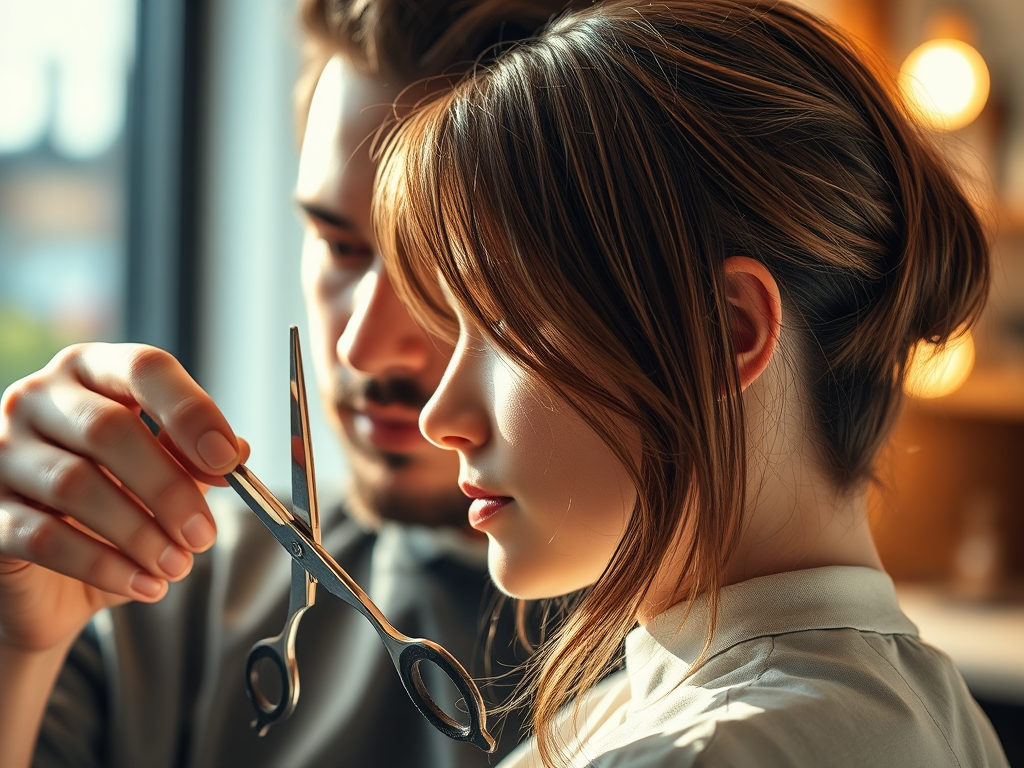 The Master’s Touch: Precision Scissor Work for Detailed Haircuts 1 create a high resolution highly detailed image featuring a skilled hairstylist
