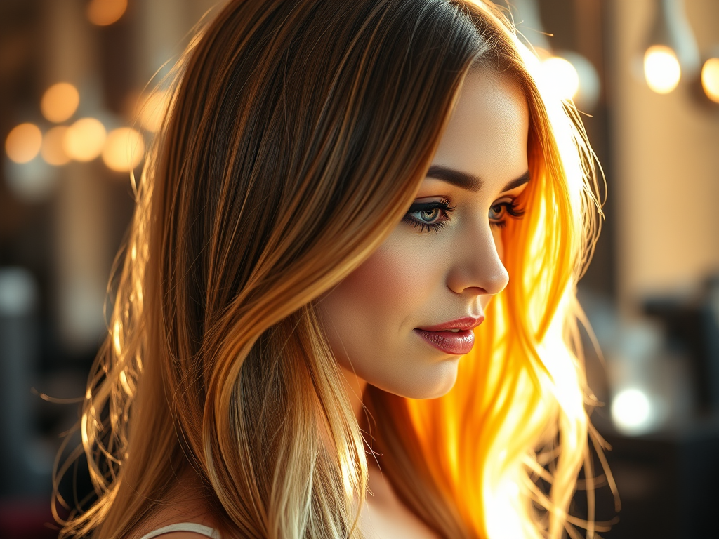 Luminous Locks: Diamond Shine Glazing at Just For Hair Salon 1 create a high resolution highly detailed image of a woman with