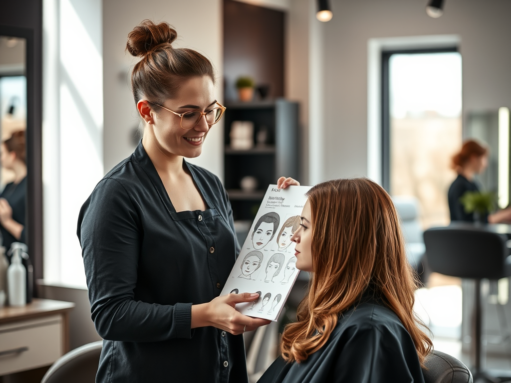 Beyond the Cut: Haircuts Designed to Complement Your Unique Face Shape 1 create a highly detailed high resolution image showcasing a professional hairstylist 3