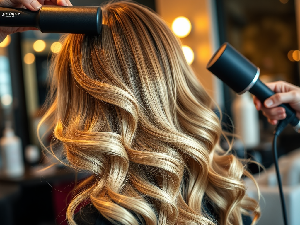 Bounce & Brilliance: Blowout Perfection at Just For Hair Salon, Overland Park, KS 1 create a highly detailed high resolution image that captures the essence