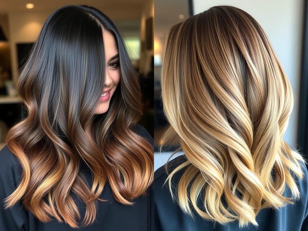 The Gradient Guide: Choosing Between Ombre & Sombre 1 create a vibrant high resolution image showcasing a split hairstyle featuring 2