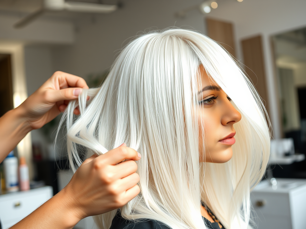 Platinum Ambitions: Achieving the Perfect Blonde Safely 1 create a highly detailed high resolution image featuring a professional hair