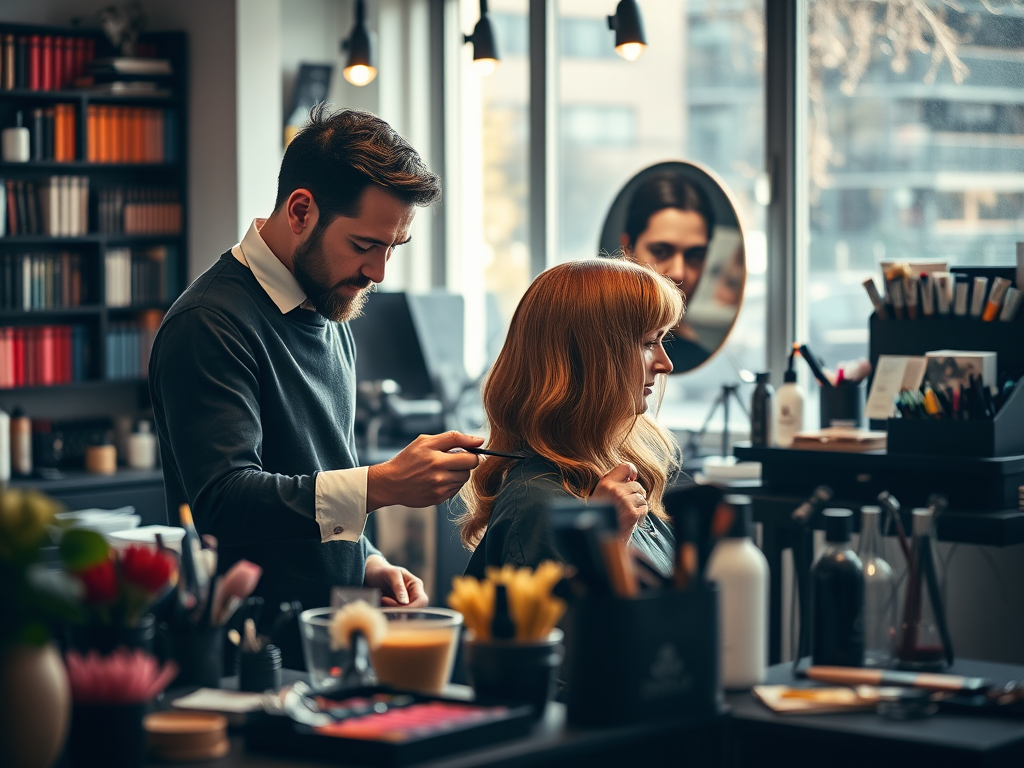 The Atelier: Where Artistry Meets Mastery at Just For Hair 1 create a high resolution highly detailed image capturing the essence of