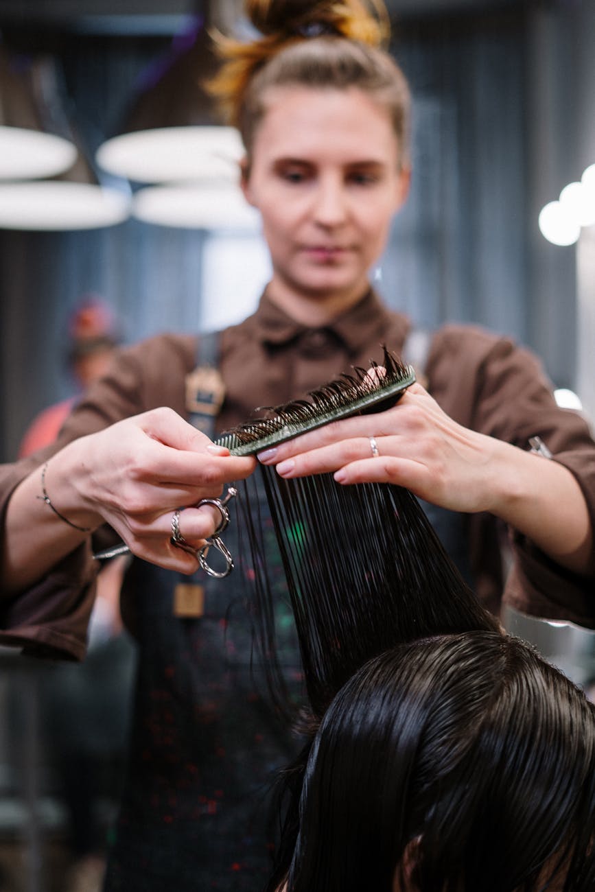 woman getting a haircut