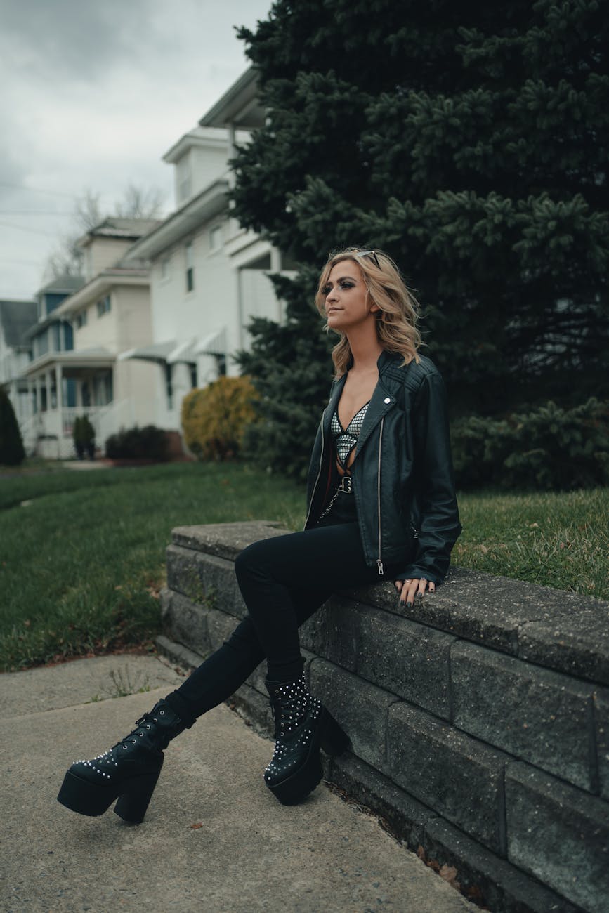 portrait of a woman sitting in a town