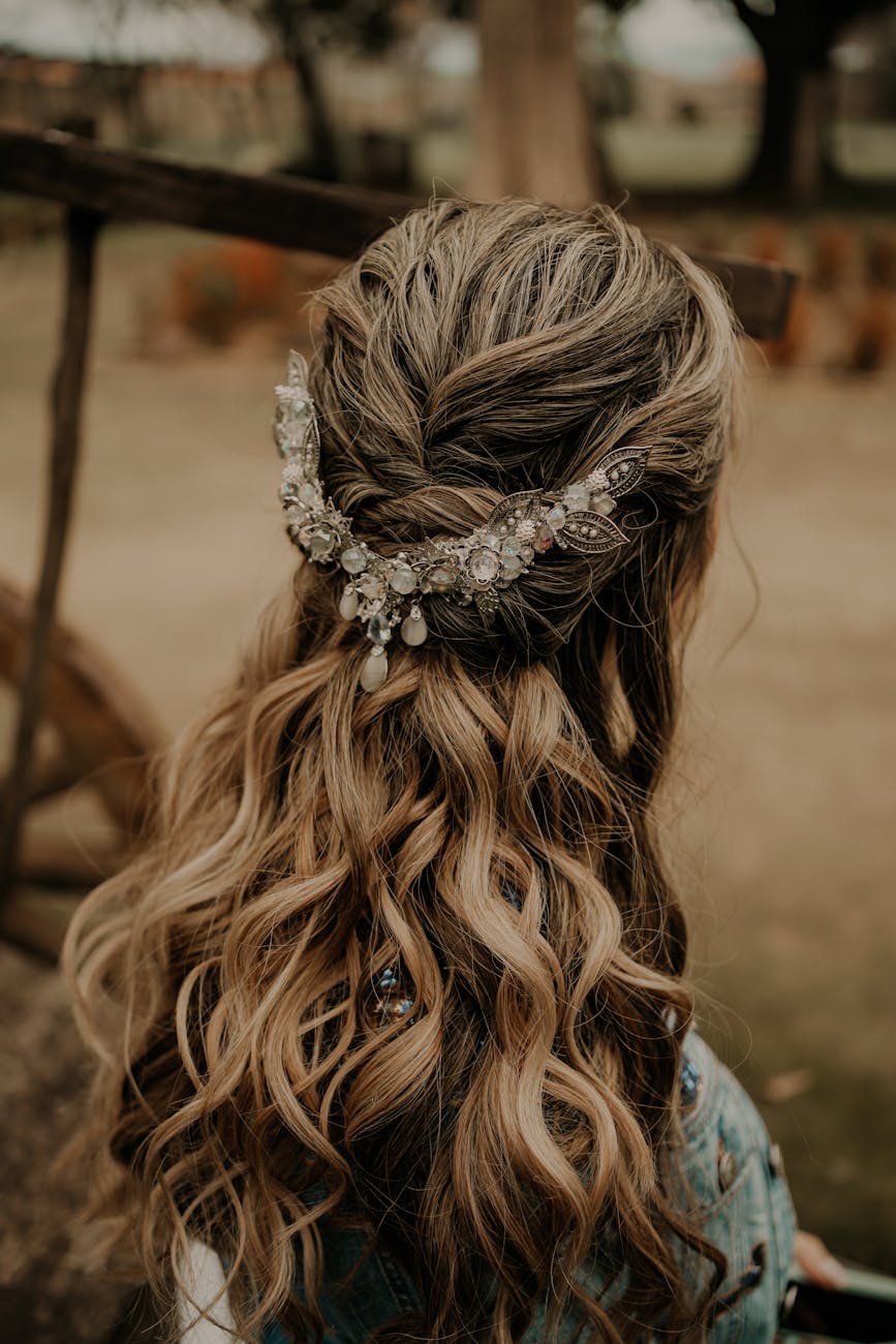 blonde woman with jewelry wreath