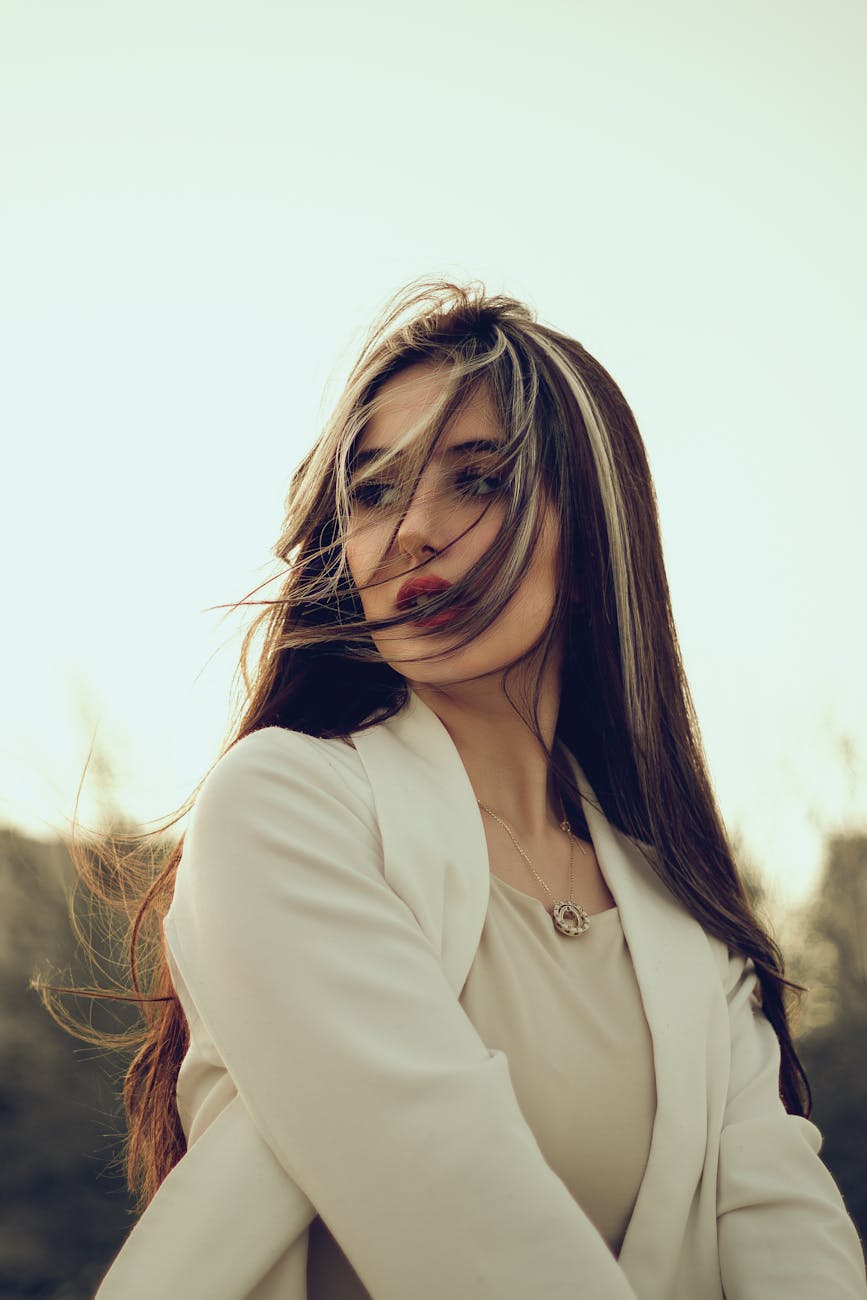 woman with hair over face