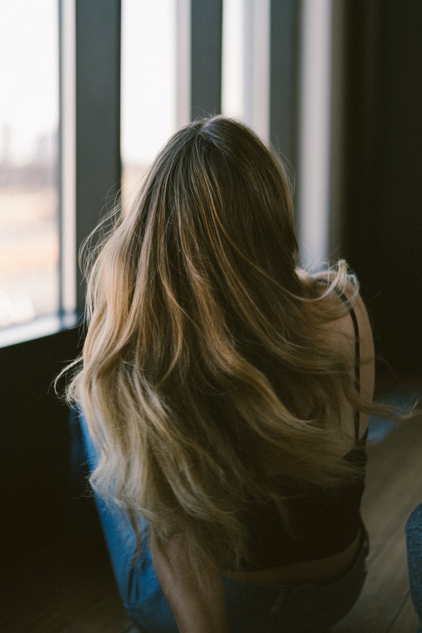 back view of blonde woman