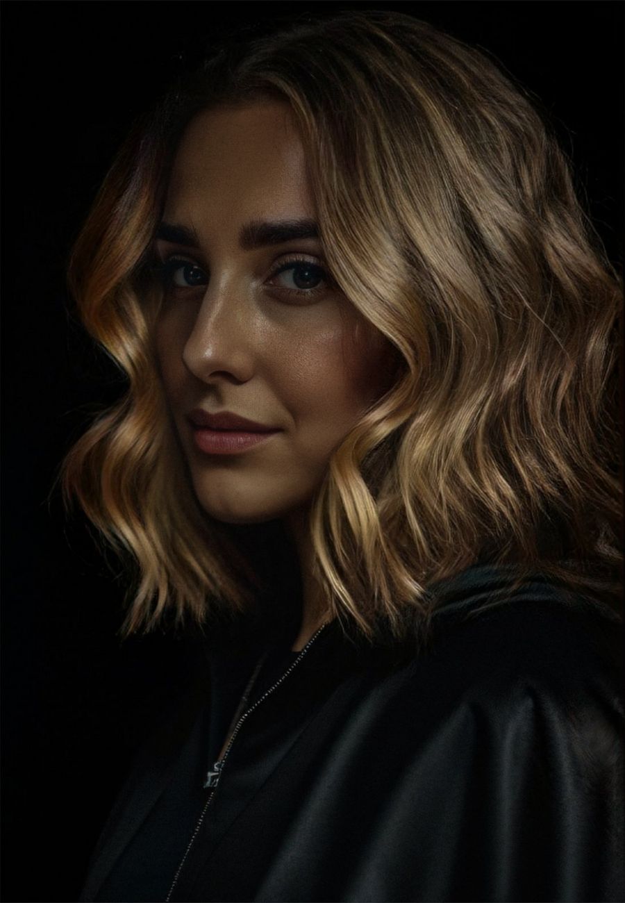 woman in black leather jacket