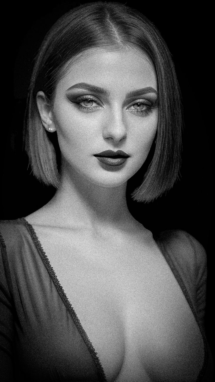 The Italian Bob: Soft, Voluminous, and Effortlessly Textured 1 woman portrait in black and white