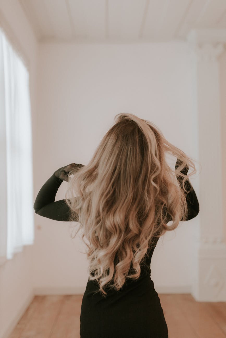 elegant blonde hair in modern indoor setting