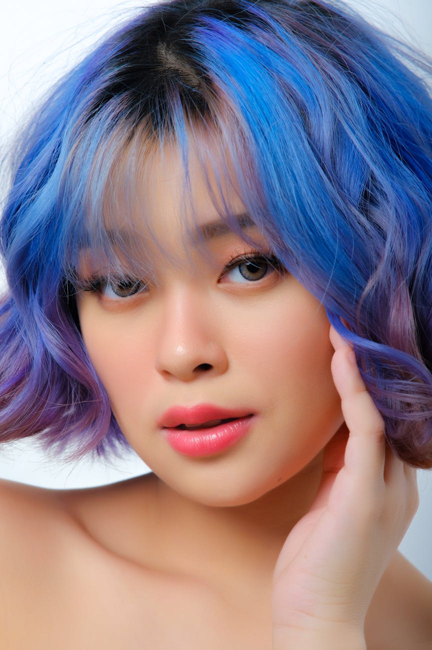 a woman with blue hair