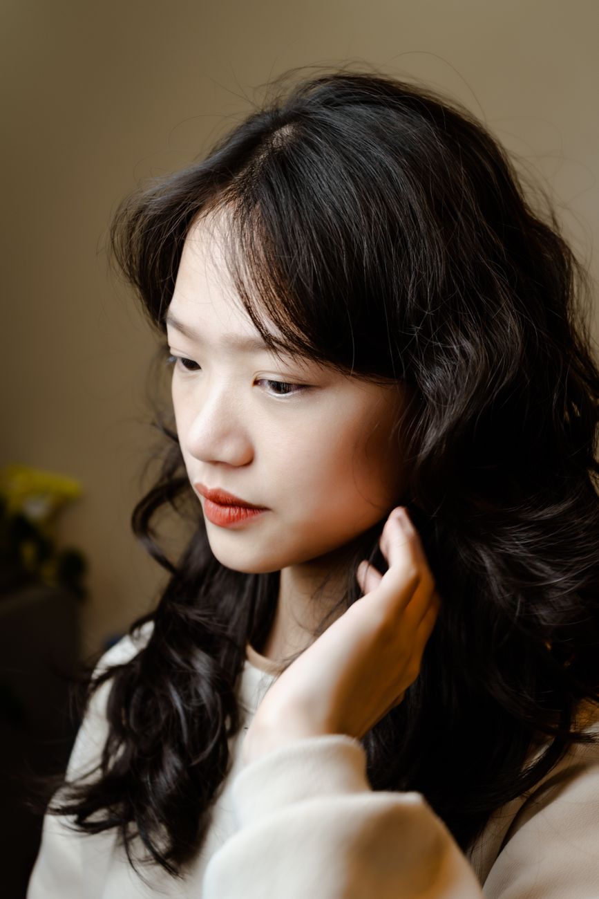portrait of woman in long black hair
