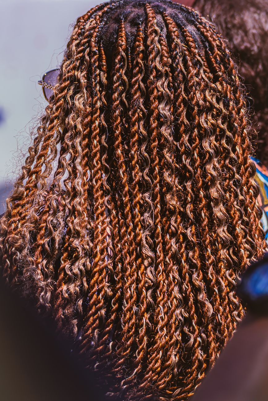 close up of textured braids on a woman