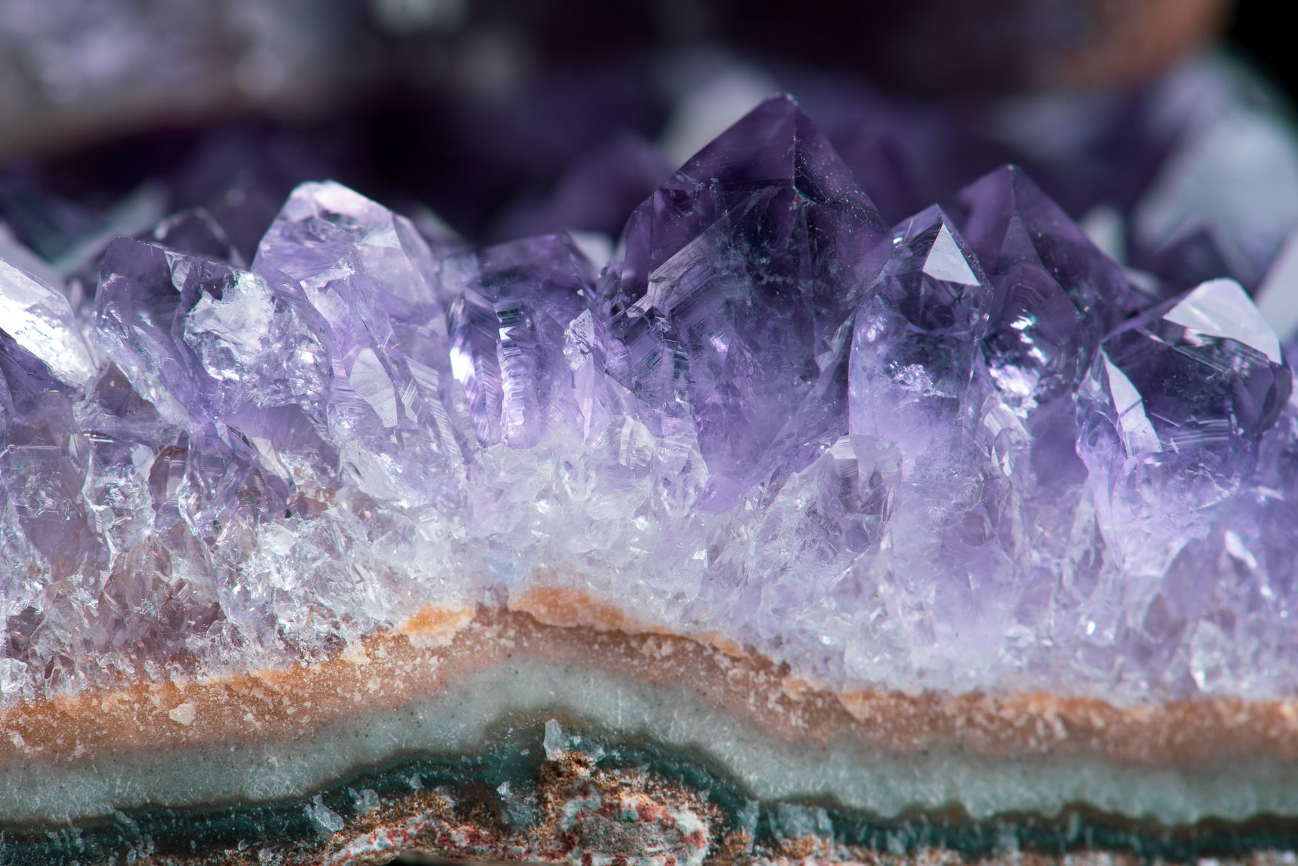 Geode Hair Concept: Amethyst and Quartz Tones Placed Deep in Interior Layers 1 a close up photo of amethyst crystal
