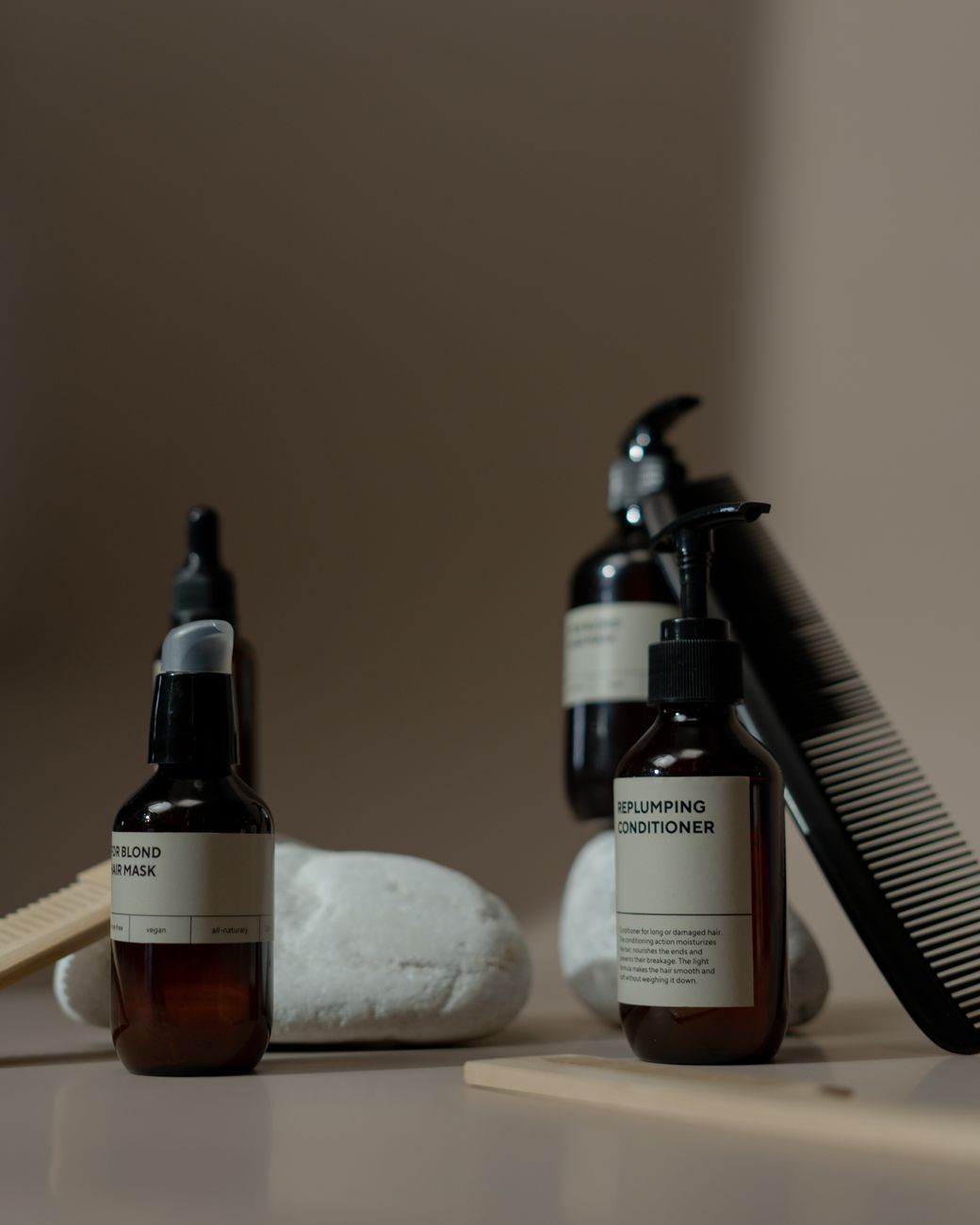 brown bottles with white label