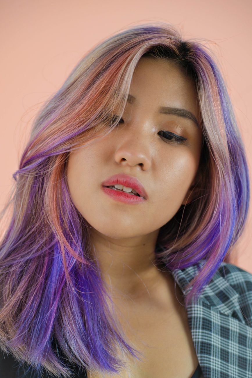 portrait of woman with long dyed hair