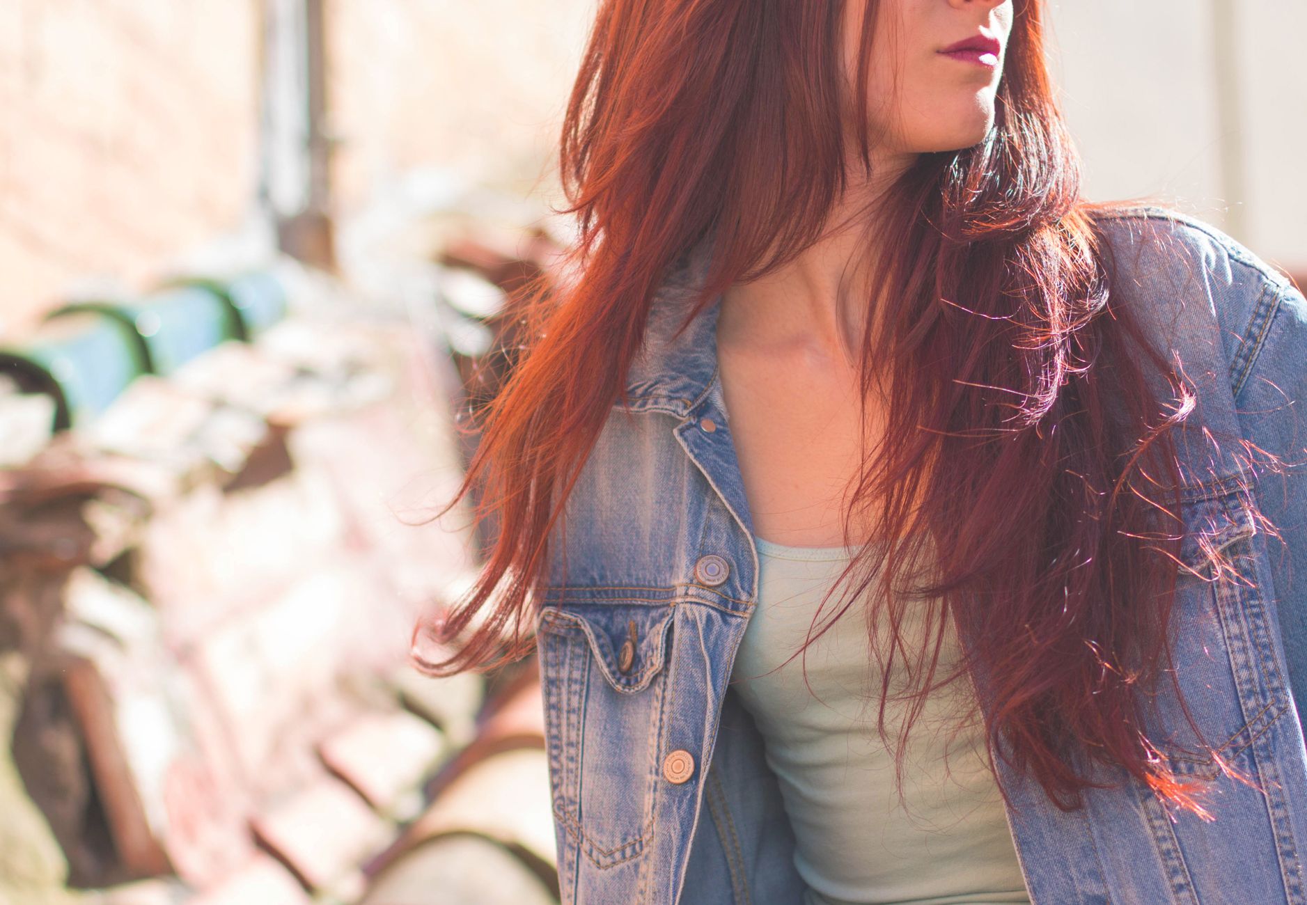 Deep Indigo Color Applications 1 woman wearing blue denim jacket and grey shirt